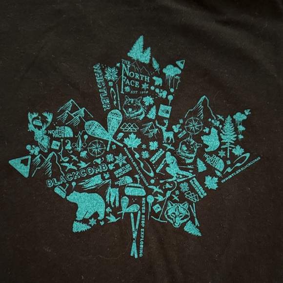The North Face Black Tee Whistler Blackcomb  Teal Leaf Ski Graphic Large - Picture 2 of 8